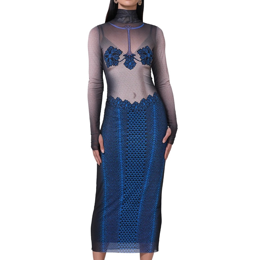 AFRM Shailene Black and Blue Sheer Dress